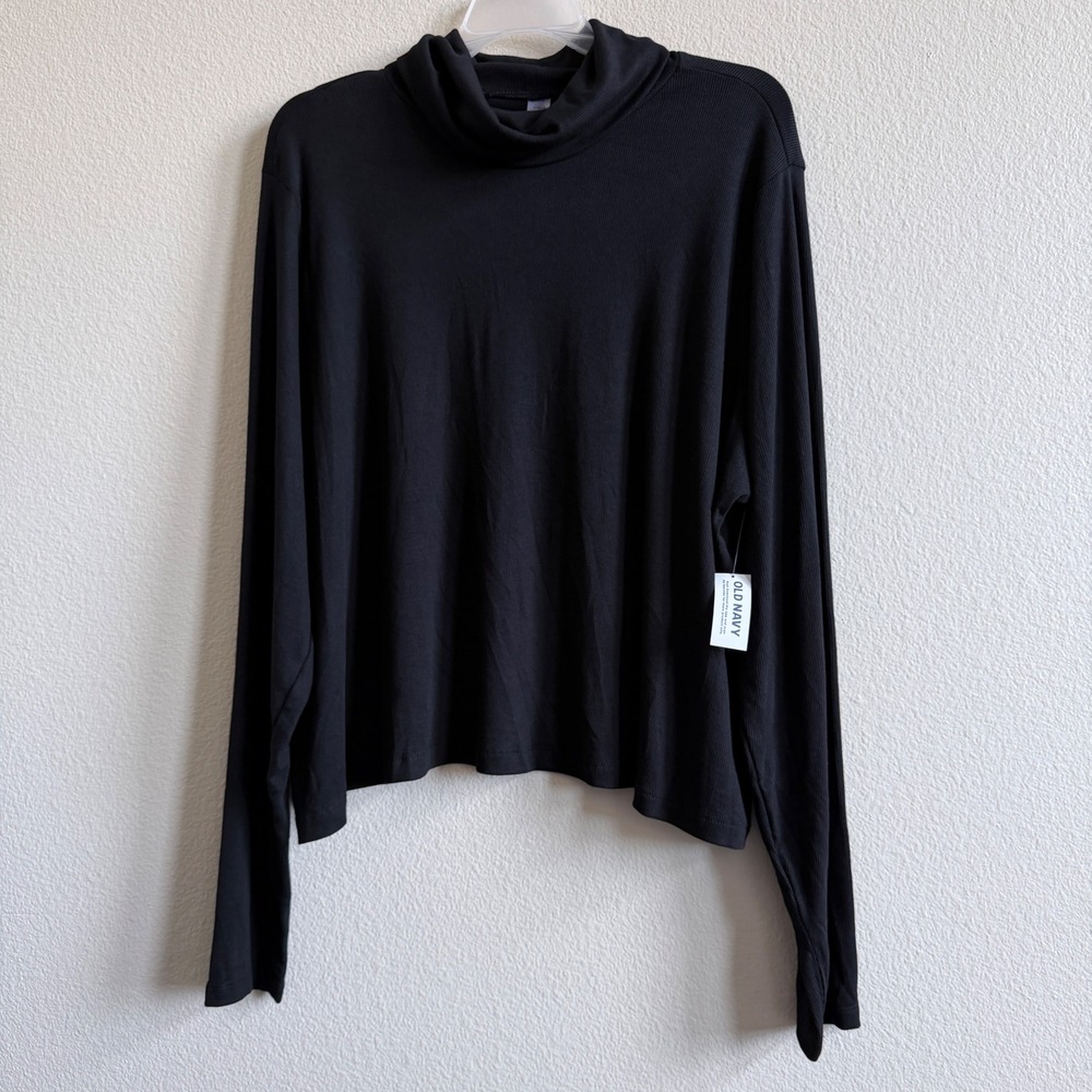 Old Navy UltraLite Go-Dry Black Ribbed Cowl Neck Long Sleeve Top XXL NWT